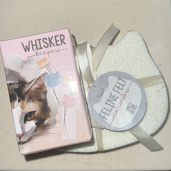 Frosty Feline Felt Coasters + Cat Whisker Keepers - Picture 1 of 10